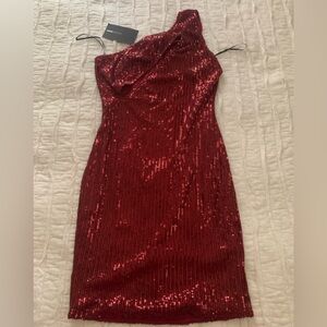 Fashion Nova One Shoulder Red Sequin Dress